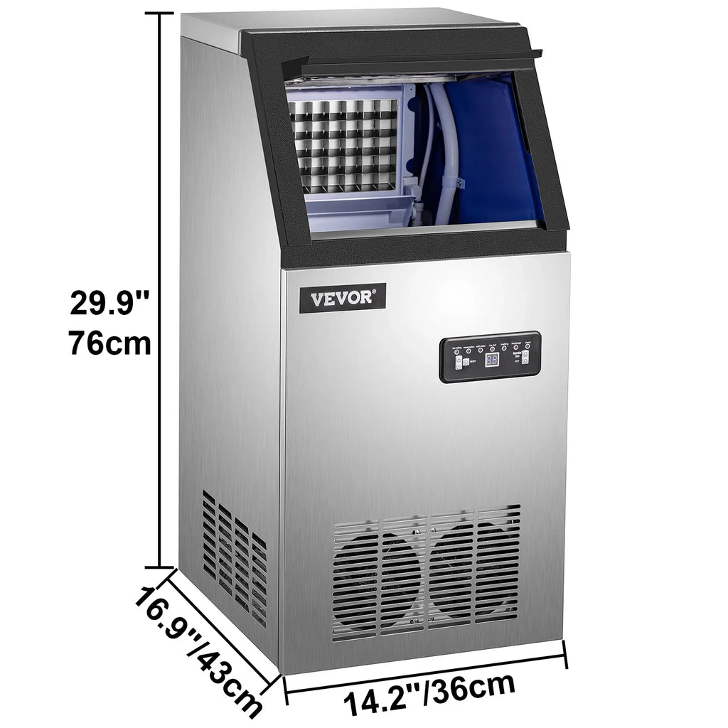 SKYSHALO 110V Commercial Ice Maker, 120lbs/24h, 29lbs Storage, 5x9 Cubes, Stainless Steel