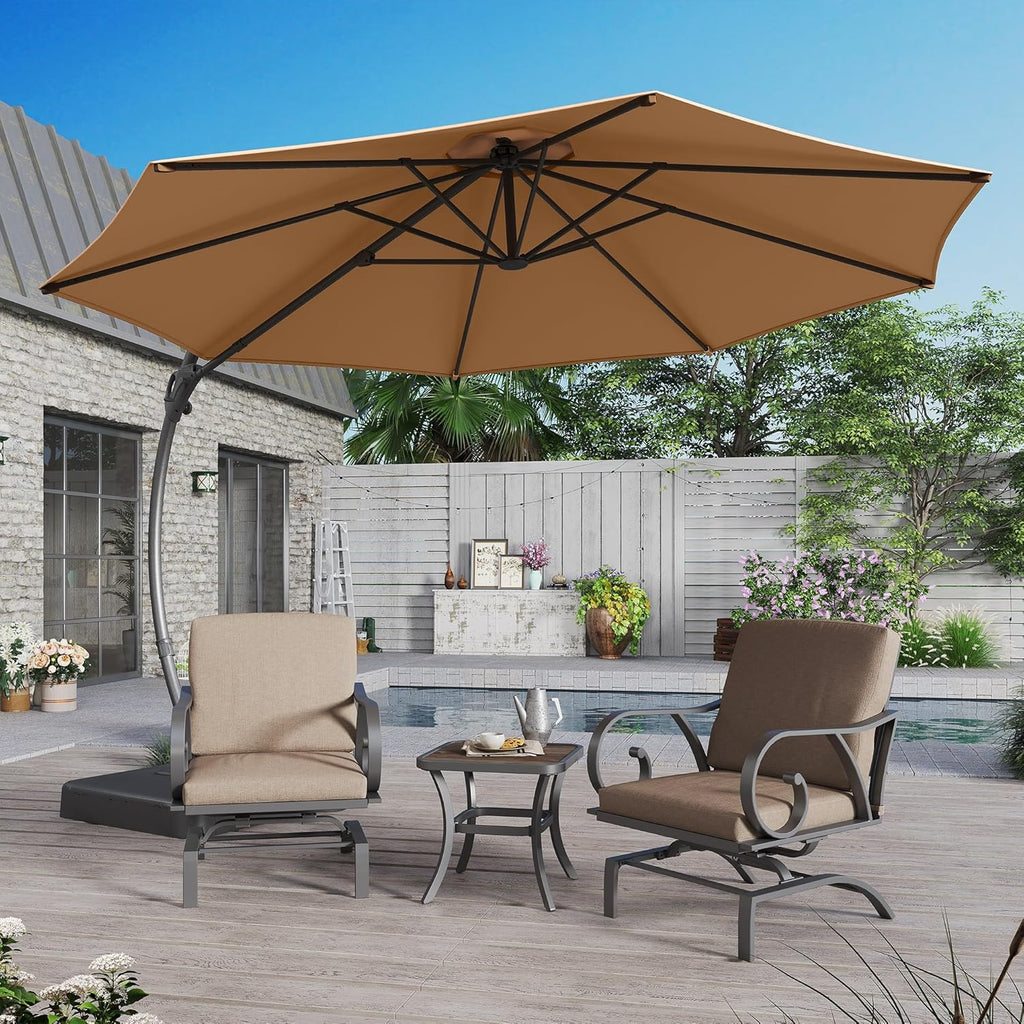 LAUSAINT HOME 11 FT Beige Curvy Cantilever Patio Umbrella With Base