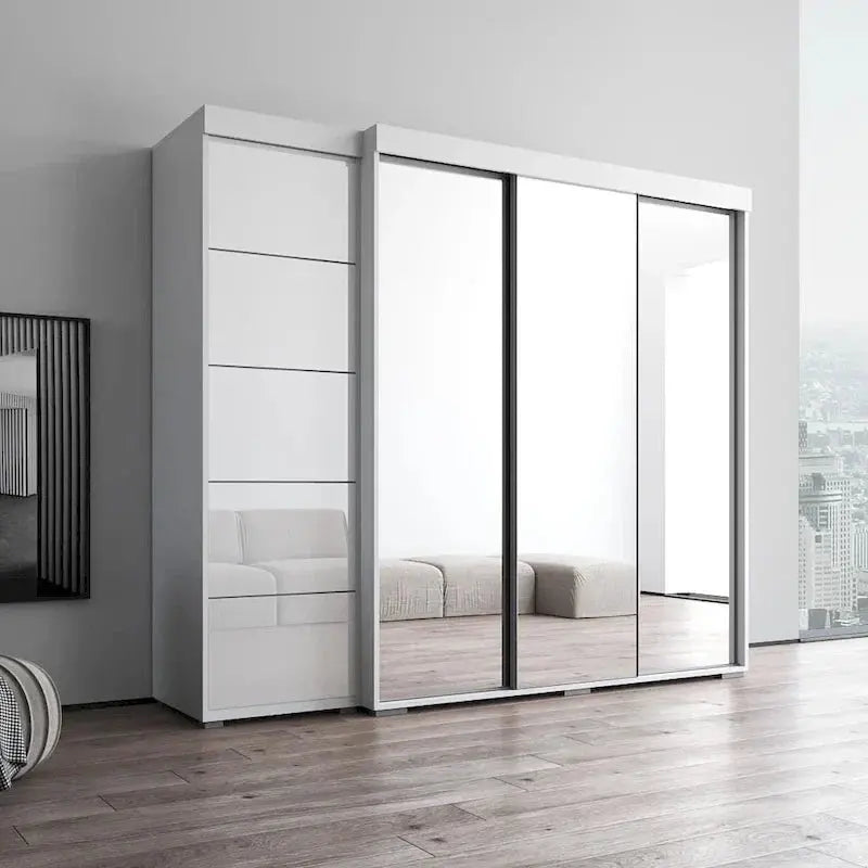 Tri-Fold Full-Mirror Wardrobe Storage Cabinet, 81.1in x 94.1in x 26in