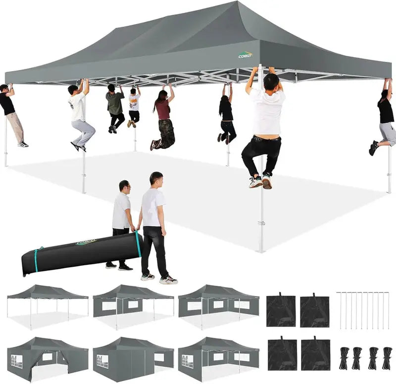 COBIZI 10x20 ft Commercial Pop-Up Canopy Tent With 6 Sidewalls And Roller Bag