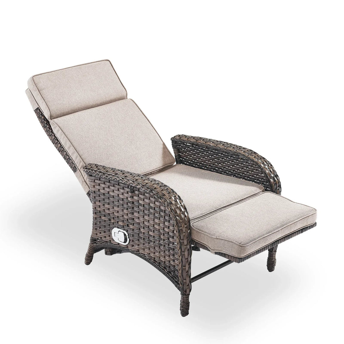 OPOHORO Outdoor Recliner Chair With Cushion, Beige, 1-Pc