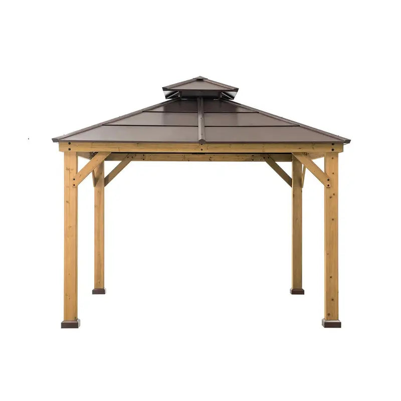 Sunjoy 10x10 ft Cedar Gazebo With Steel Two-Tier Hip Roof - A102008500