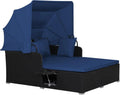 RELAX4LIFE Patio Daybed With Canopy, Cushions, 4 Pillows And 2 Side Trays, Turquoise - B0BYSN7GC7