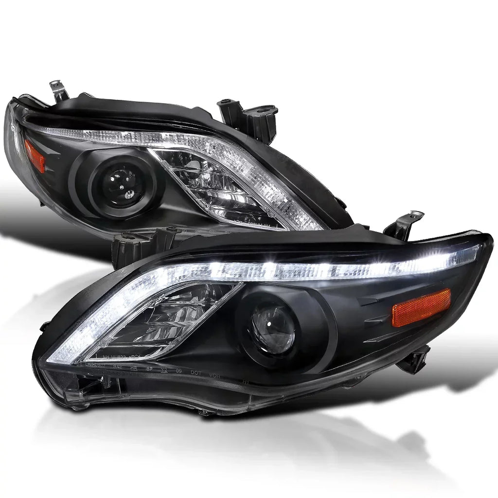 Spec-D Tuning Black Projector Headlights With LED Strip, Left And Right Pair - Toyota Corolla 2011-2013