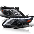 Spec-D Tuning Black Projector Headlights With LED Strip, Left And Right Pair - Toyota Corolla 2011-2013