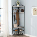 SQRTYVG Corner Hall Tree With Shoe Bench, 10 Movable Metal Hooks, Black - 71.3x18.1x18.1in