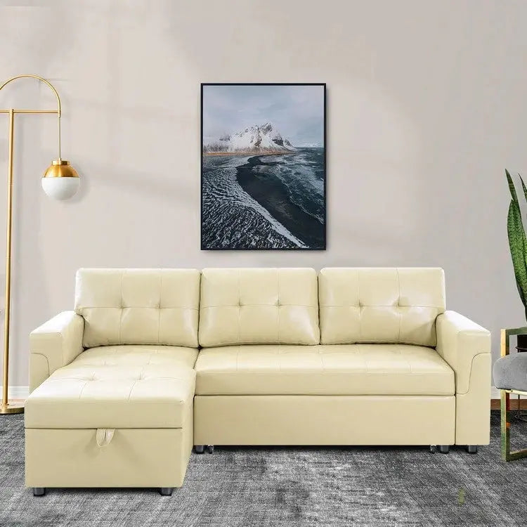 Convertible Modular Sleeper Sectional Sofa With Reversible Storage Chaise
