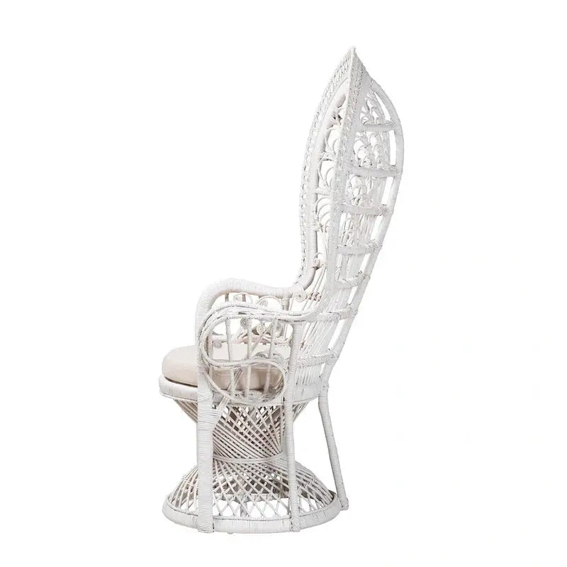 Kallima Bohemian Peacock Accent Chair, White Natural Rattan - 40.90 w x 29.50 d x 58.70 h