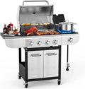 COWSAR 4-Burner Propane Gas Grill With Stainless Steel Burners, 44,000 BTU - 50.79in D x 21.65in W x 46.06in H
