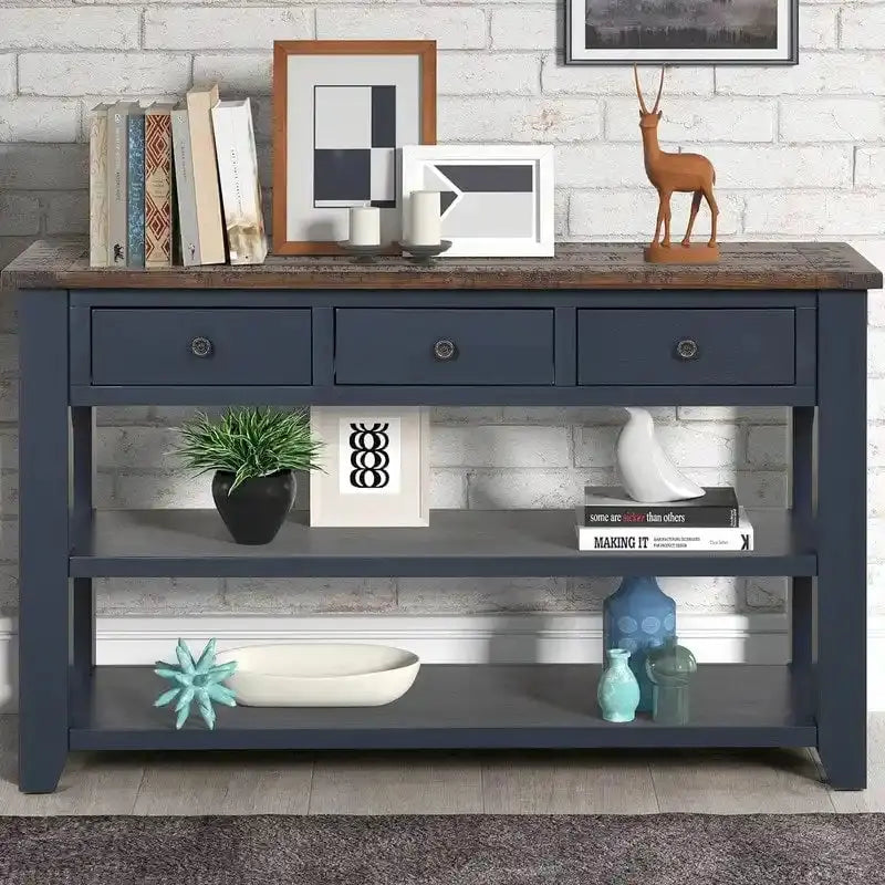 Rustic Wood Console Table With 3 Drawers And 2 Open Shelves - 29.92 H x 48.82 W x 15.75 D