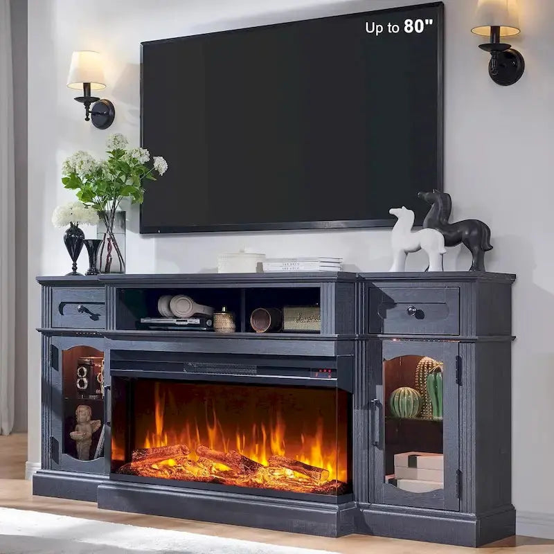Farmhouse-Style Electric Fireplace TV Stand, 16D x 70W x 32H, Up To 80 Inch TVs