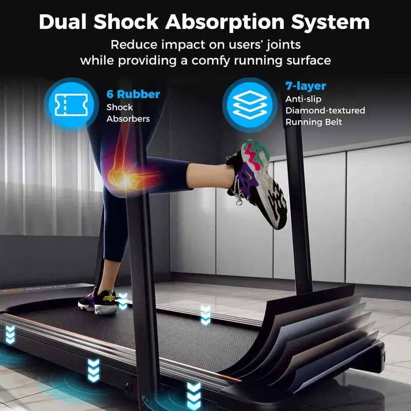Senior-Friendly Walking Treadmill With Extended Handrails, 2.5 HP, 300 Lb Capacity, Black