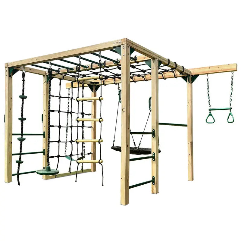 Orangutan-Themed Timber Climbing Cube Jungle Gym Playset With Swings
