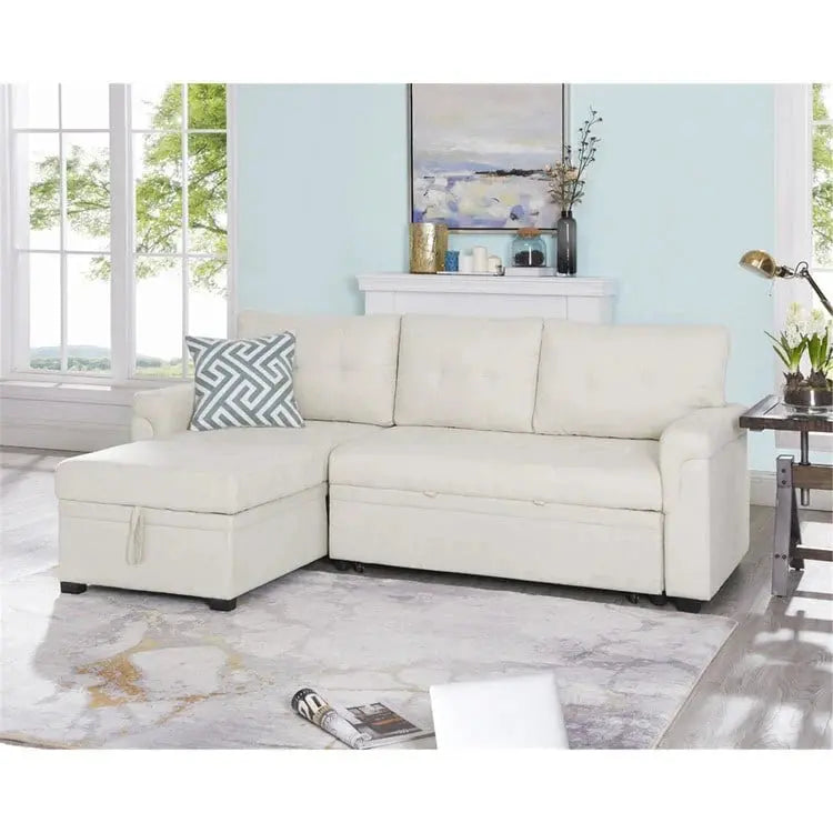 Convertible Modular Sleeper Sectional Sofa With Reversible Storage Chaise