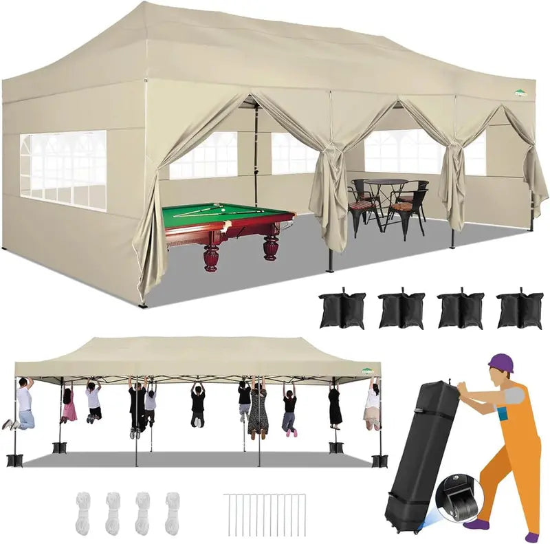 COBIZI 10x20 ft Commercial Pop-Up Canopy Tent With 6 Sidewalls And Roller Bag