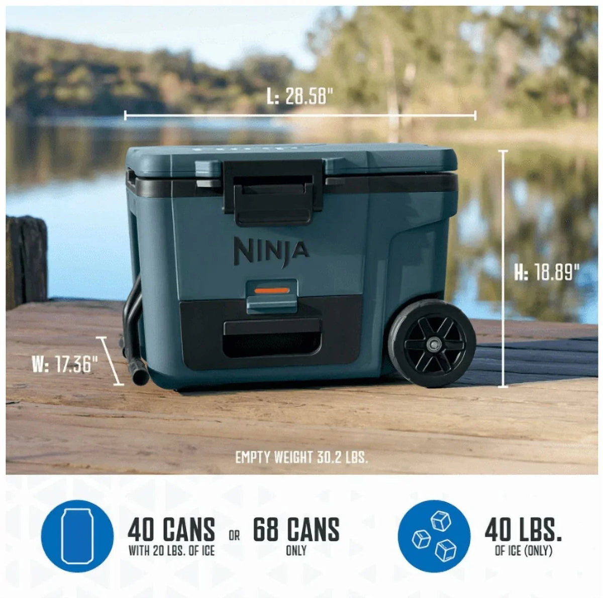 Ninja FrostVault 45QT Wheeled Cooler With Dry Storage Drawer - Ocean Blue - FB245AOB