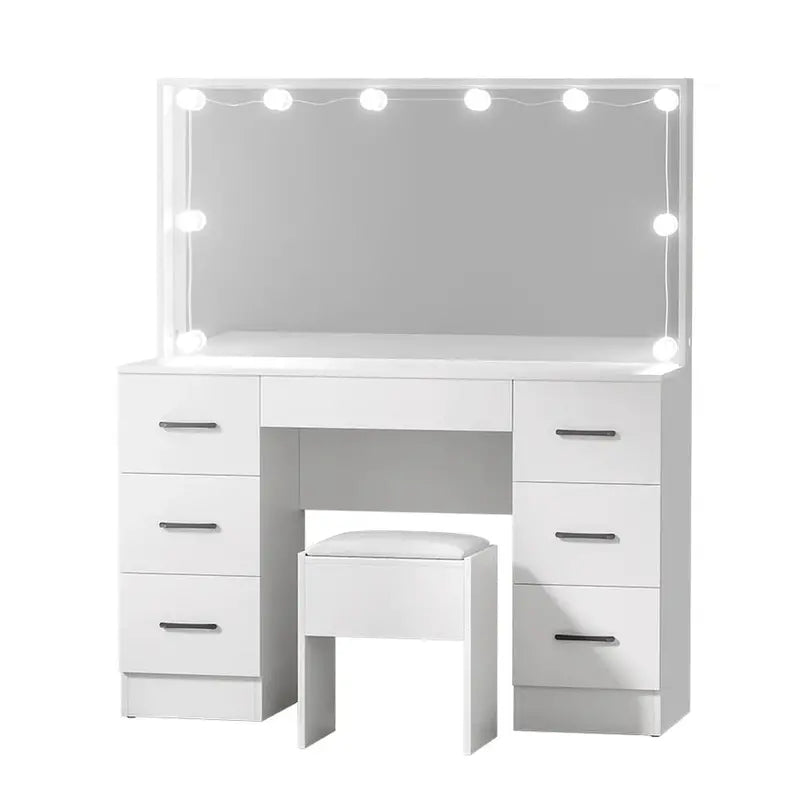 Artiss Dressing Table Set, 7 Drawers, LED Mirror, Stool, 10 Bulbs, White - Debbie