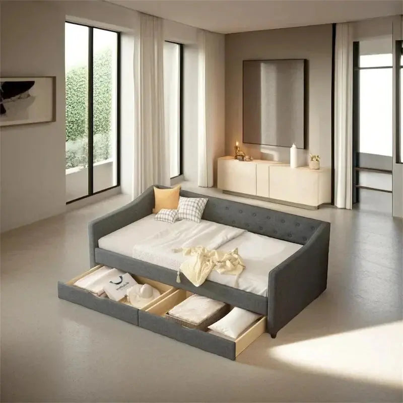 Upholstered Twin Daybed With Tufted Design, Drawer Storage, 81.10 x 42.00 x 28.50 in