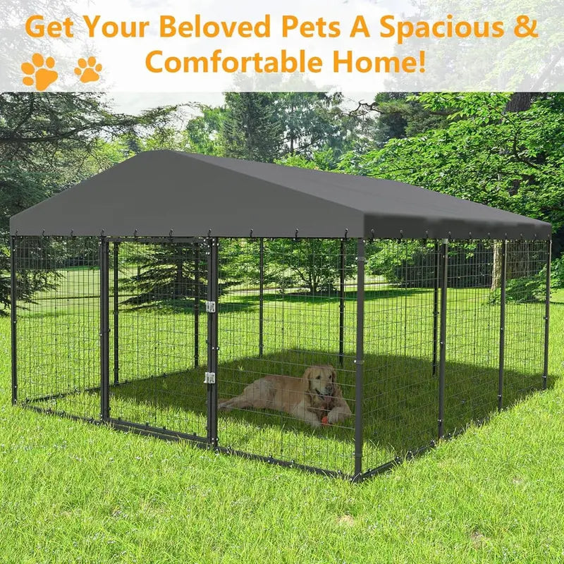 Kullavik Extra-Large Heavy-Duty Outdoor Dog Kennel - 118 x 118 x 70 Waterproof Roof Enclosure