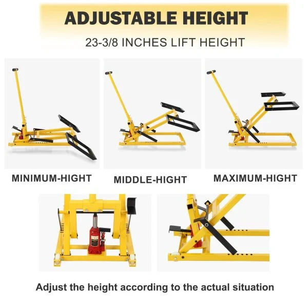Lawn Mower Lift With Hydraulic Jack, 26 Inches, 500 LBS Capacity, Yellow - PHO_13L5VR2X2L