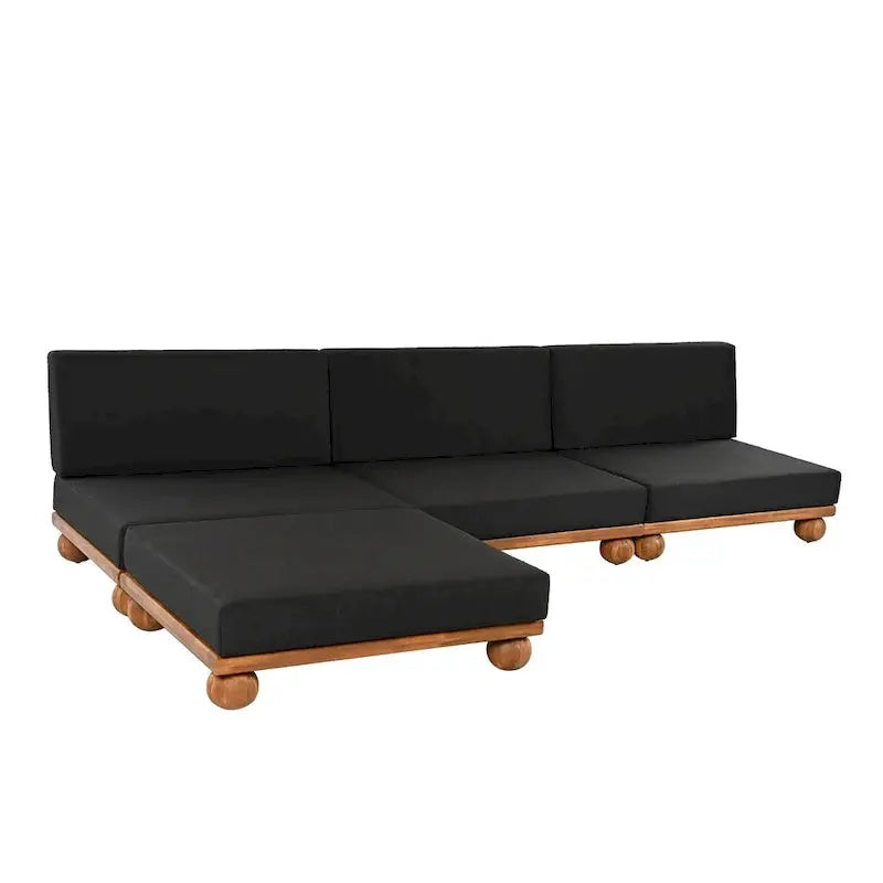 Scott Living Dulcie 4-Piece Acacia Wood L-Shaped Outdoor Sectional, 29.92D x 106.29W x 27.95H, Ottoman 31.10D x 35.43W x 11.81H