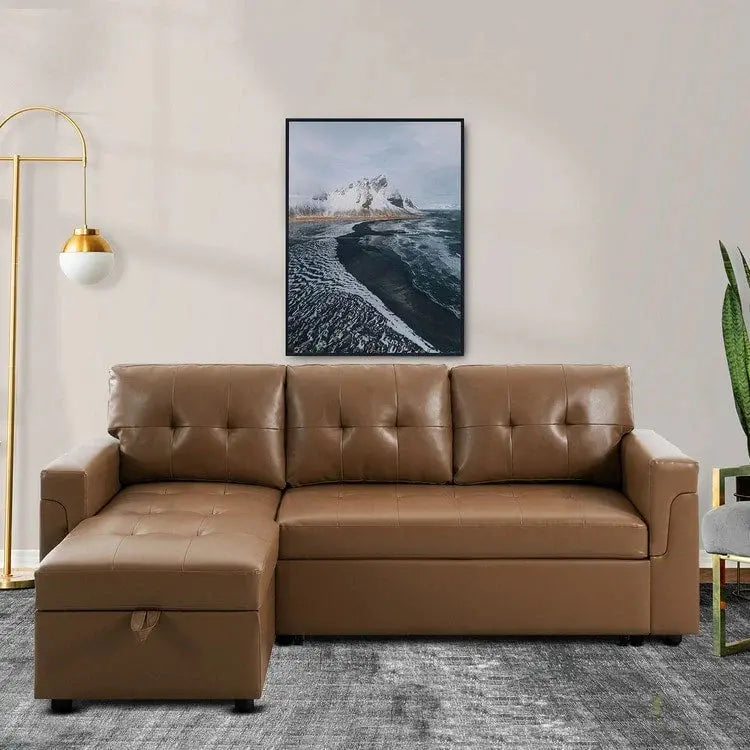 Reversible L-Shaped Sectional Sleeper Sofa With Storage Chaise And Pull-Out Bed