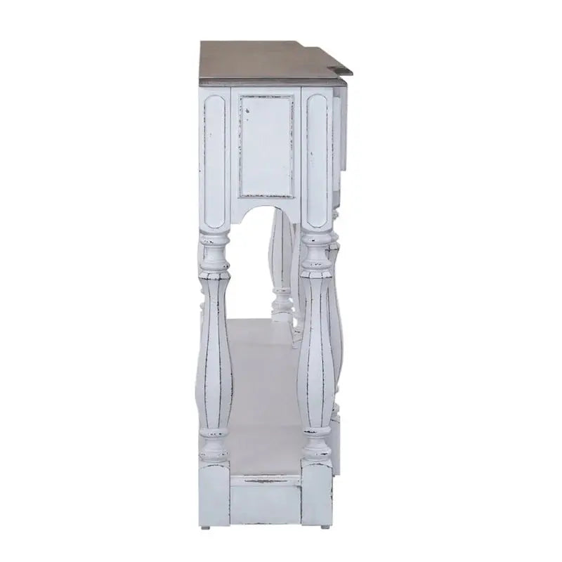 Magnolia Manor Hall Console Table, 72 in, Antique White And Weathered Bark Finish
