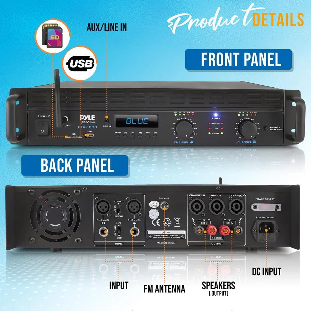 Pyle 2-Channel 2000W Bridgeable Rack-Mount Pro Audio Amplifier