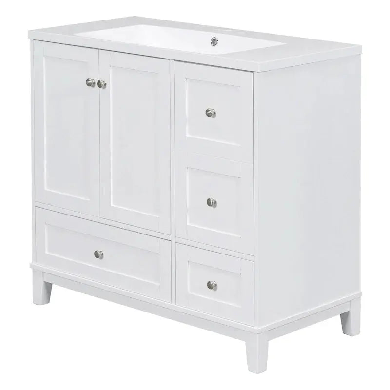 Modern Bathroom Vanity, 36 Inch, USB Charging Port, Resin Basin, Solid Wood, 3-Drawer Storage