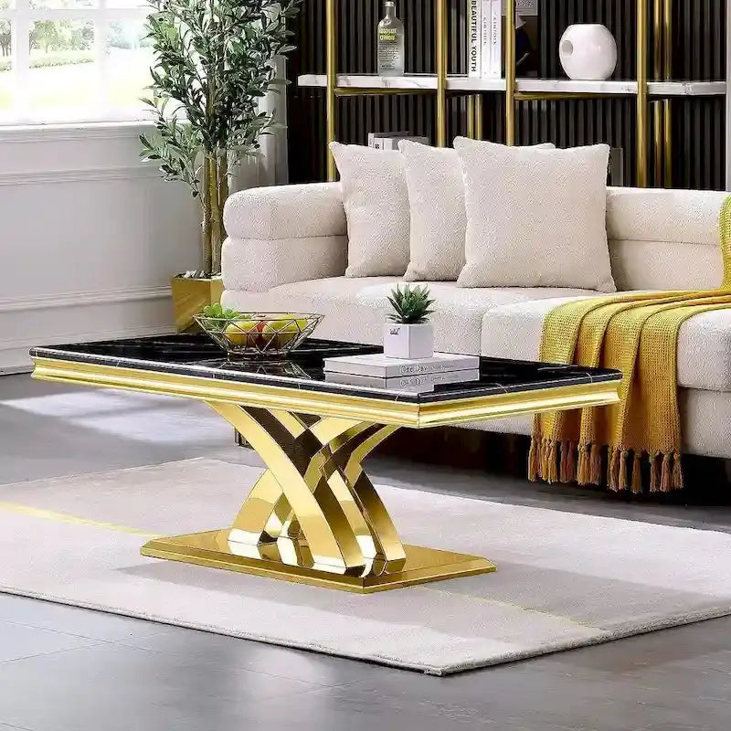 Rectangular Coffee Table, 48-Inch X-Base With Pedestal Support
