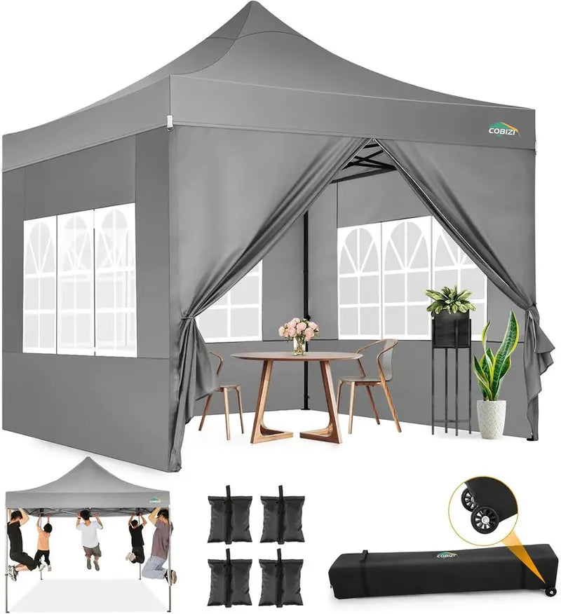 COBIZI 10x20 ft Commercial Pop-Up Canopy Tent With 6 Sidewalls And Roller Bag