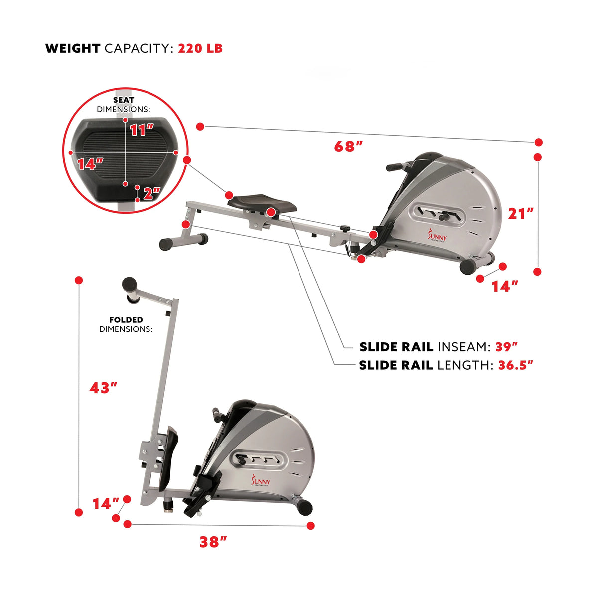 Sunny Health & Fitness Elastic Cord Rowing Machine With LCD Monitor - SF-RW5606