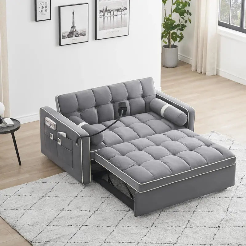 GNIXUU 3-in-1 Velvet Sleeper Sofa Bed With Adjustable Backrest And Storage - 55.5in W x 36in D x 30in H, 70in D x 45in W x 24in H