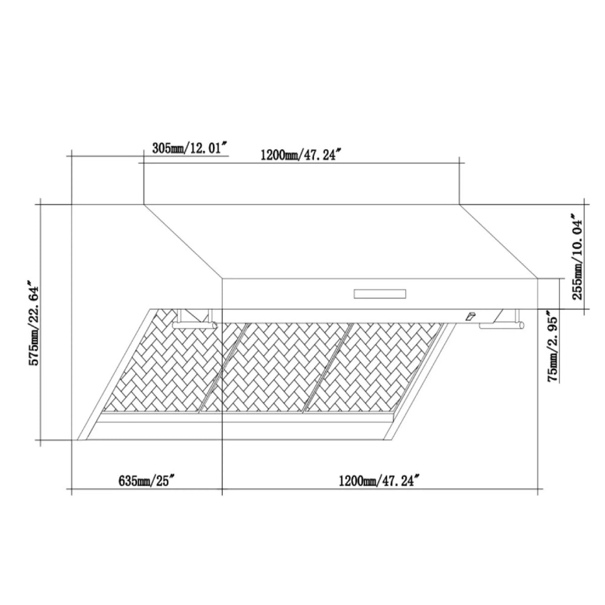 48 in Wall Mount Range Hood With Hybrid Filters And Stainless Steel Backsplash - Savona