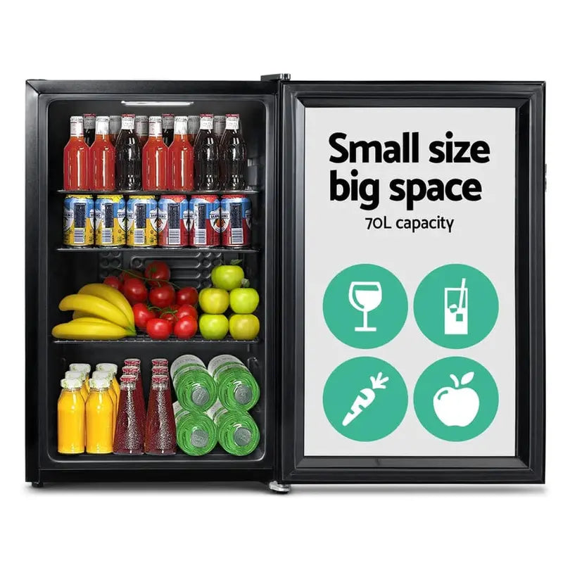 Devanti 70L Glass-Door Bar Fridge, Black