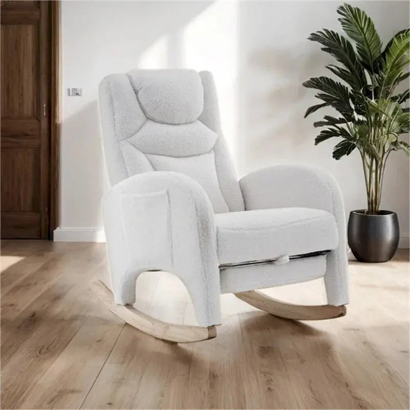 Ergonomic Fabric Nursery Rocking Chair With Adjustable Footrest And Gentle Recline - 37.6-49.2D 26W 39H