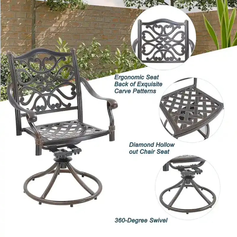 Cast Aluminum 5-Piece Patio Dining Set With 360-Degree Swivel Chairs