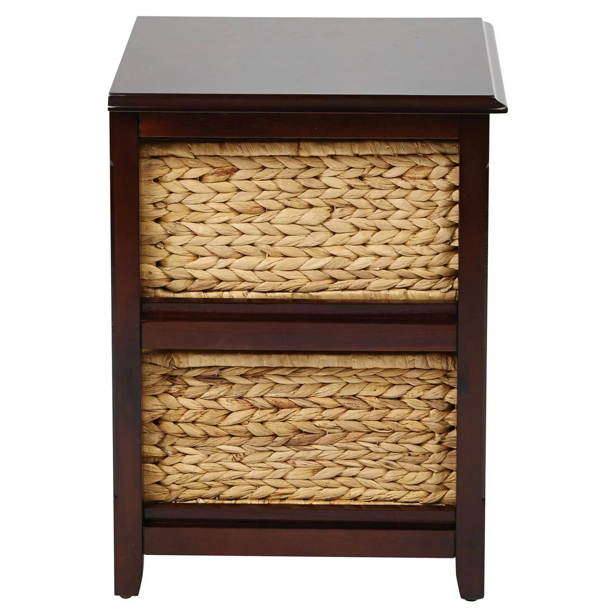 Two-Tier Engineered Wood Storage Unit With Natural Baskets, 16.5in W x 15.75in D x 21.25in H - Seabrook