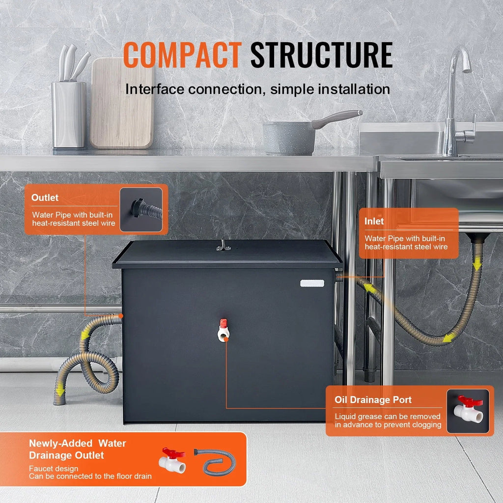 SKYSHALO Commercial Grease Interceptor 40LBS Carbon Steel Water Filter