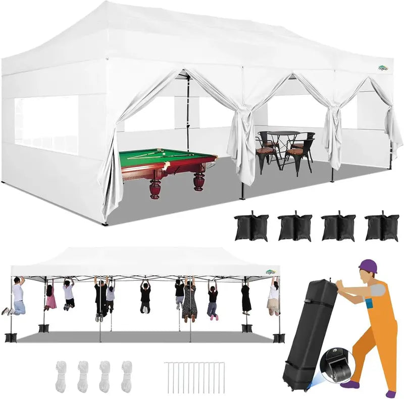 COBIZI 10x20 ft Commercial Pop-Up Canopy Tent With 6 Sidewalls And Roller Bag
