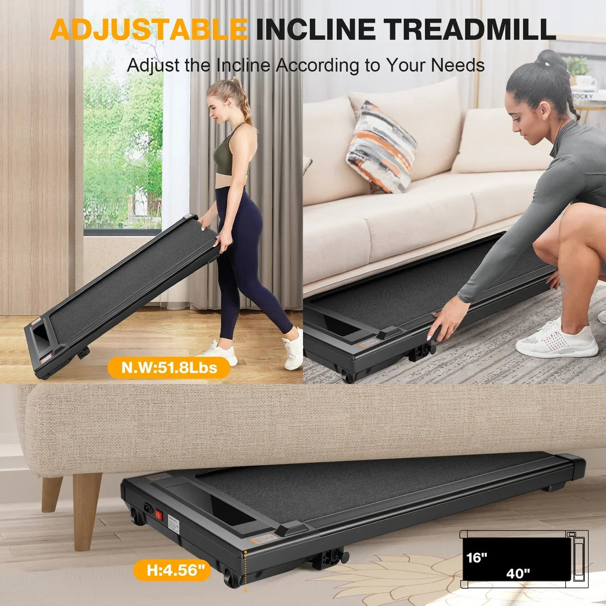 Tikmboex 2.5HP 2 In 1 Under Desk Treadmill With LED Touch Screen Remote Control - Black