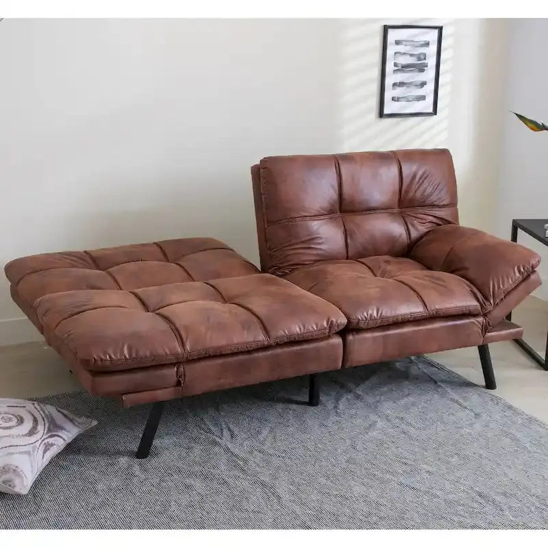 Faux Leather Convertible Futon Sofa Bed - Black Or Camel-Brown