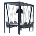 Skyline Design Horizon Pergola System With Integrated Lighting, Hanging Chairs And Teak Dining Table - 123 W x 73 D x 102 H