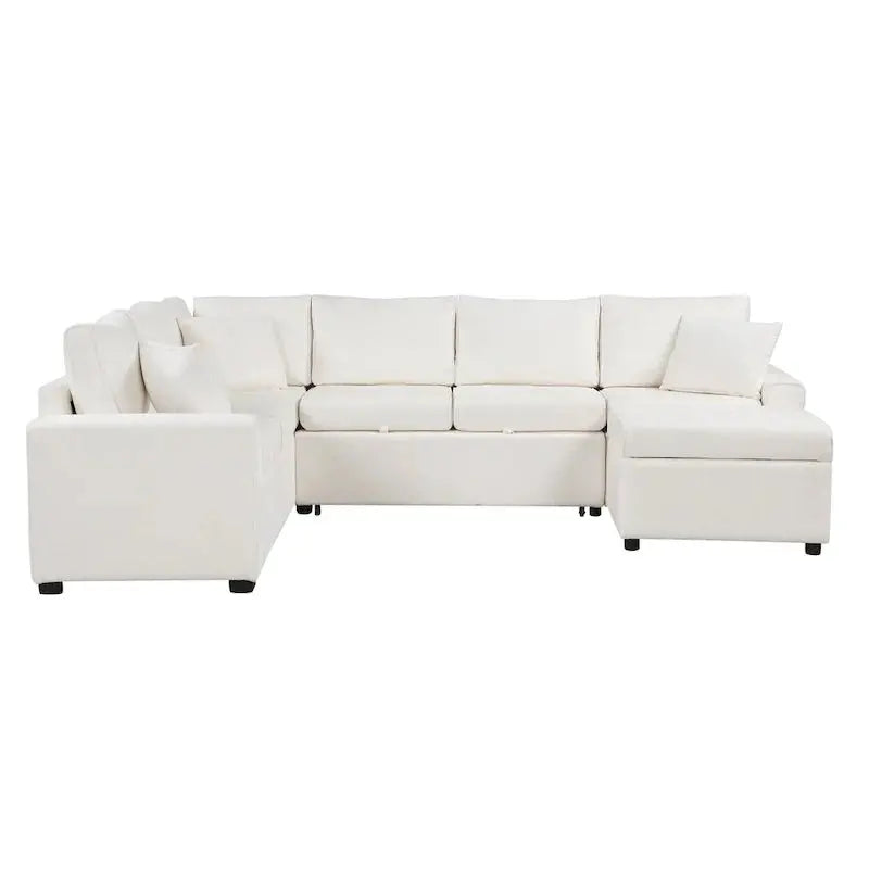 Modular Sectional Sofa Bed With Pull-Out Sleeper, Storage Ottoman, 112.2D x 86.2W x 35.8H
