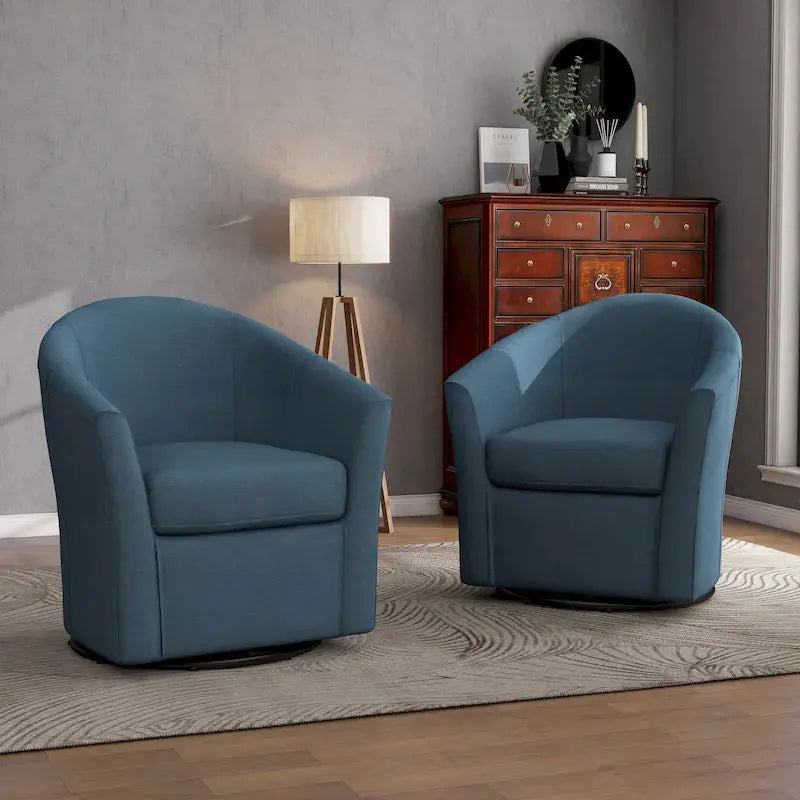 Set Of 2 Modern Swivel Barrel Chairs With 360-Degree Rotation