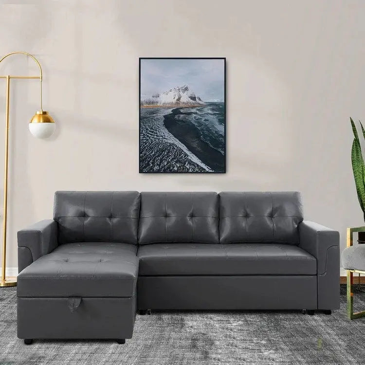 Convertible Modular Sleeper Sectional Sofa With Reversible Storage Chaise
