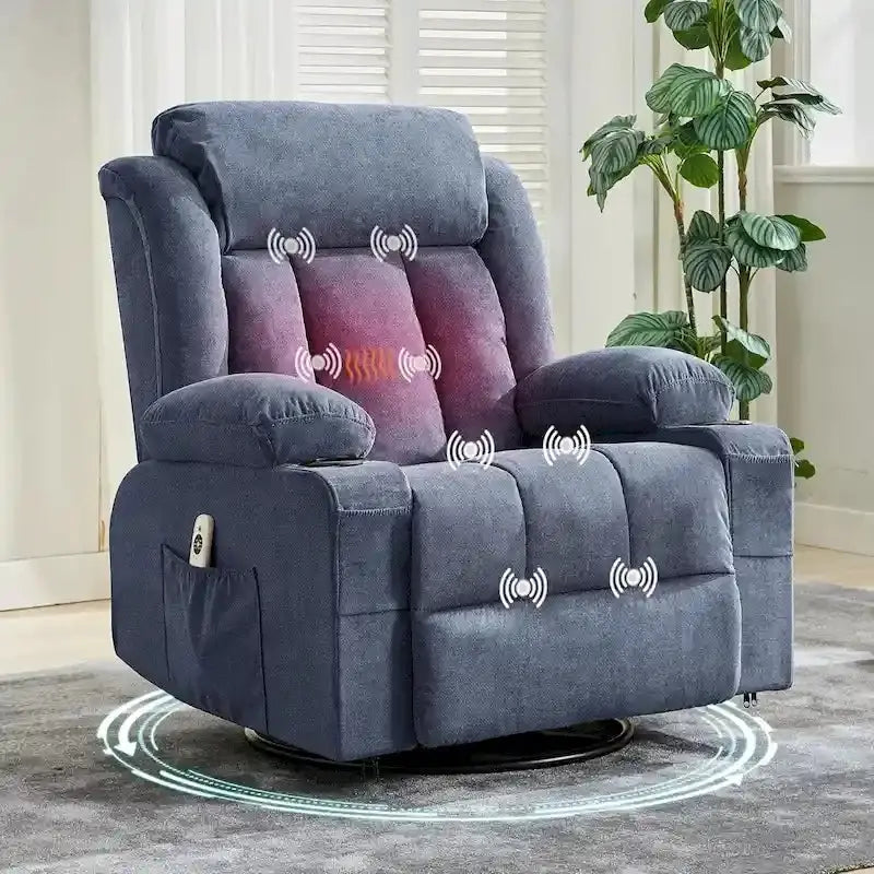 Massage And Heat Rocking Recliner Chair With Cup Holder And Side Pockets
