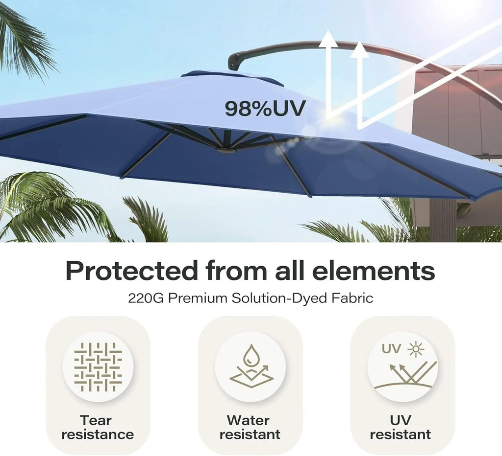 LAUSAINT HOME 11 FT Beige Curvy Cantilever Patio Umbrella With Base