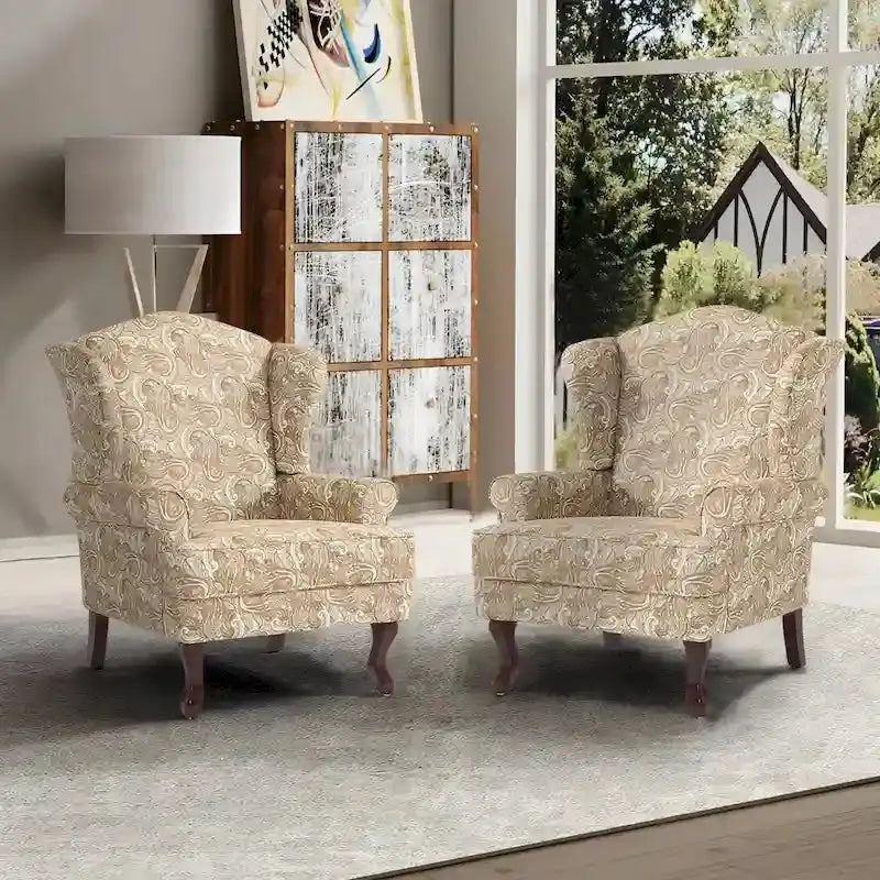 Wingback Accent Chair Duo, Upholstered Armchairs, 2 Count - Classic