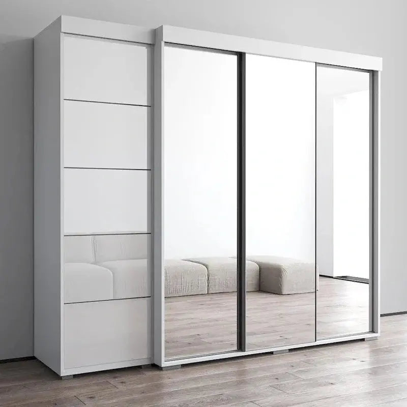 Tri-Fold Full-Mirror Wardrobe Storage Cabinet, 81.1in x 94.1in x 26in